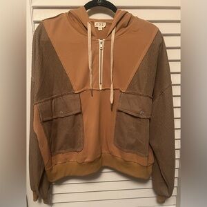 POL Tan and Brown Zip-Up Pull Over